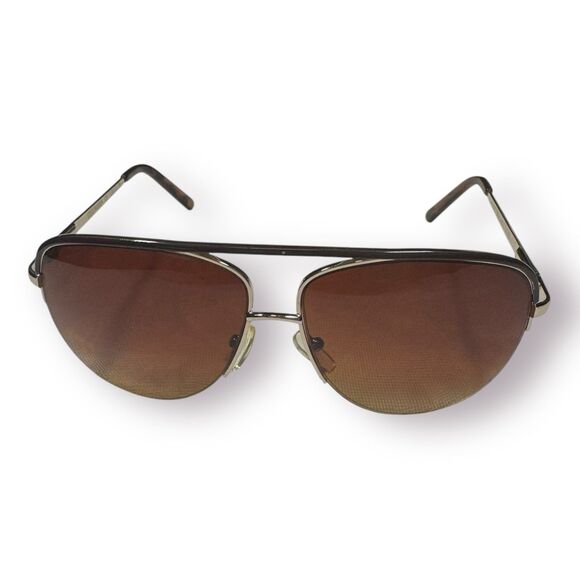 Steve Madden Unisex Aviator Sunglasses Gold Frame Brown Lenses‎ Oversized - Picture 1 of 6